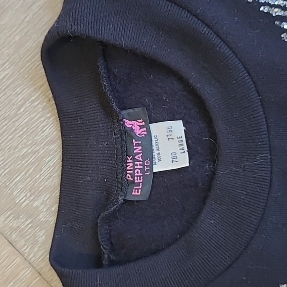 Pink Elephant Vintage Sweatshirt Women's Large Black w/Silver Metallic Graphics - Picture 5 of 8
